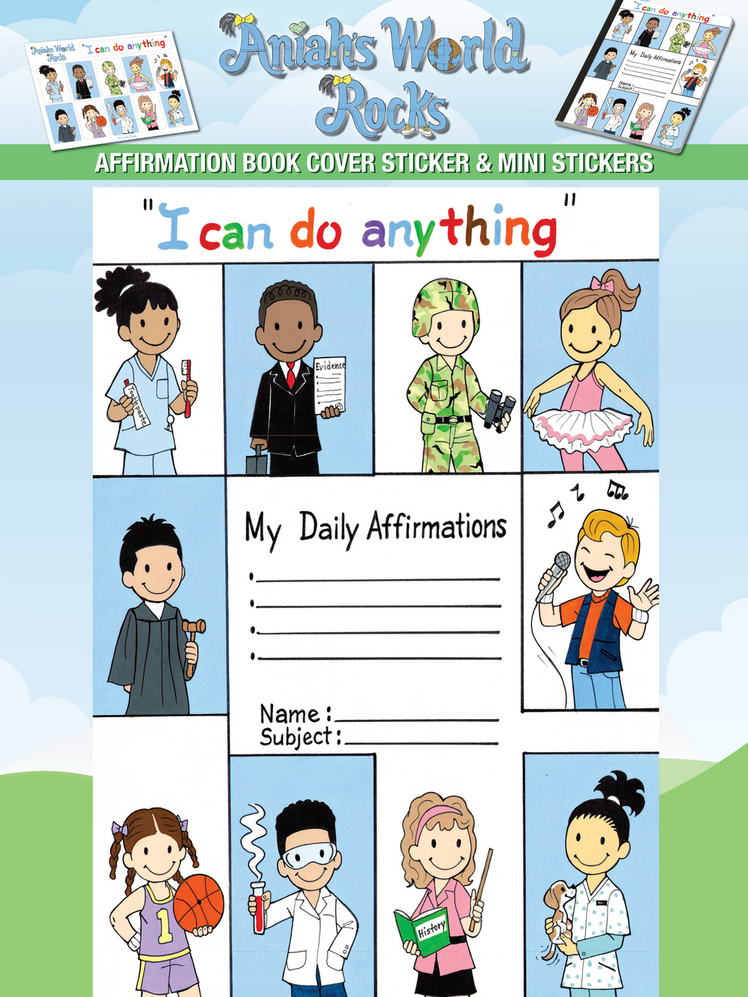 Aniah's World Rocks Affirmation Book Cover Sticker & Mini Stickers